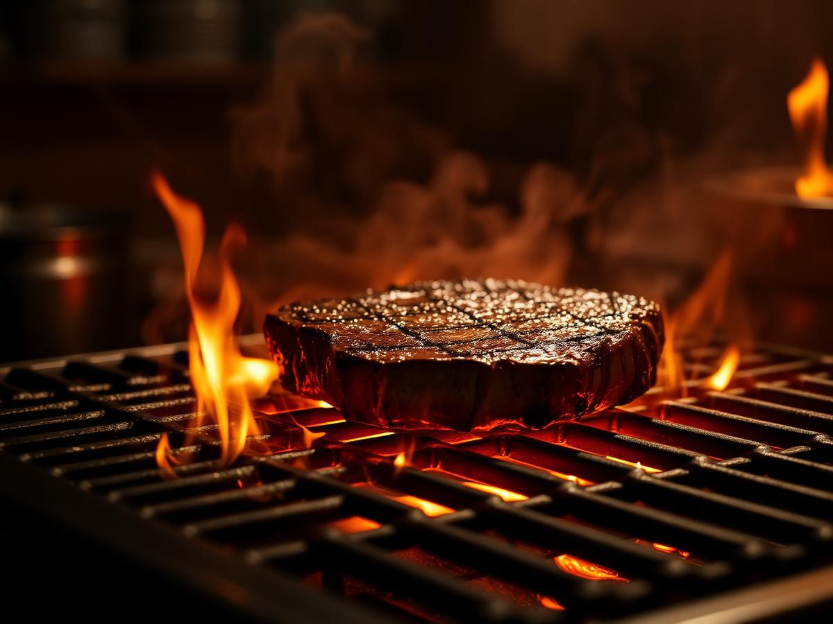 Steak grillé sur des flammes vives